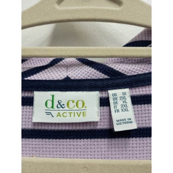 Denim & Co Active Womens Tunic Top Sz 1X Purple Striped Thermal Cowl Neck Lounge - Picture 3 of 7